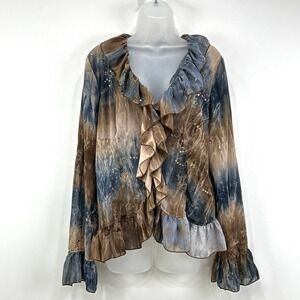 VTG Y2K Fairy Grunge Whimsigoth Top‎ Womens PXL Tie Dye Sequins Ruffle Baranda